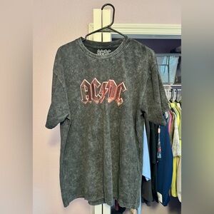 AC/DC Band T-Shirt Size L Black Acid Wash Graphic Tee Rock Tour Style NWOT